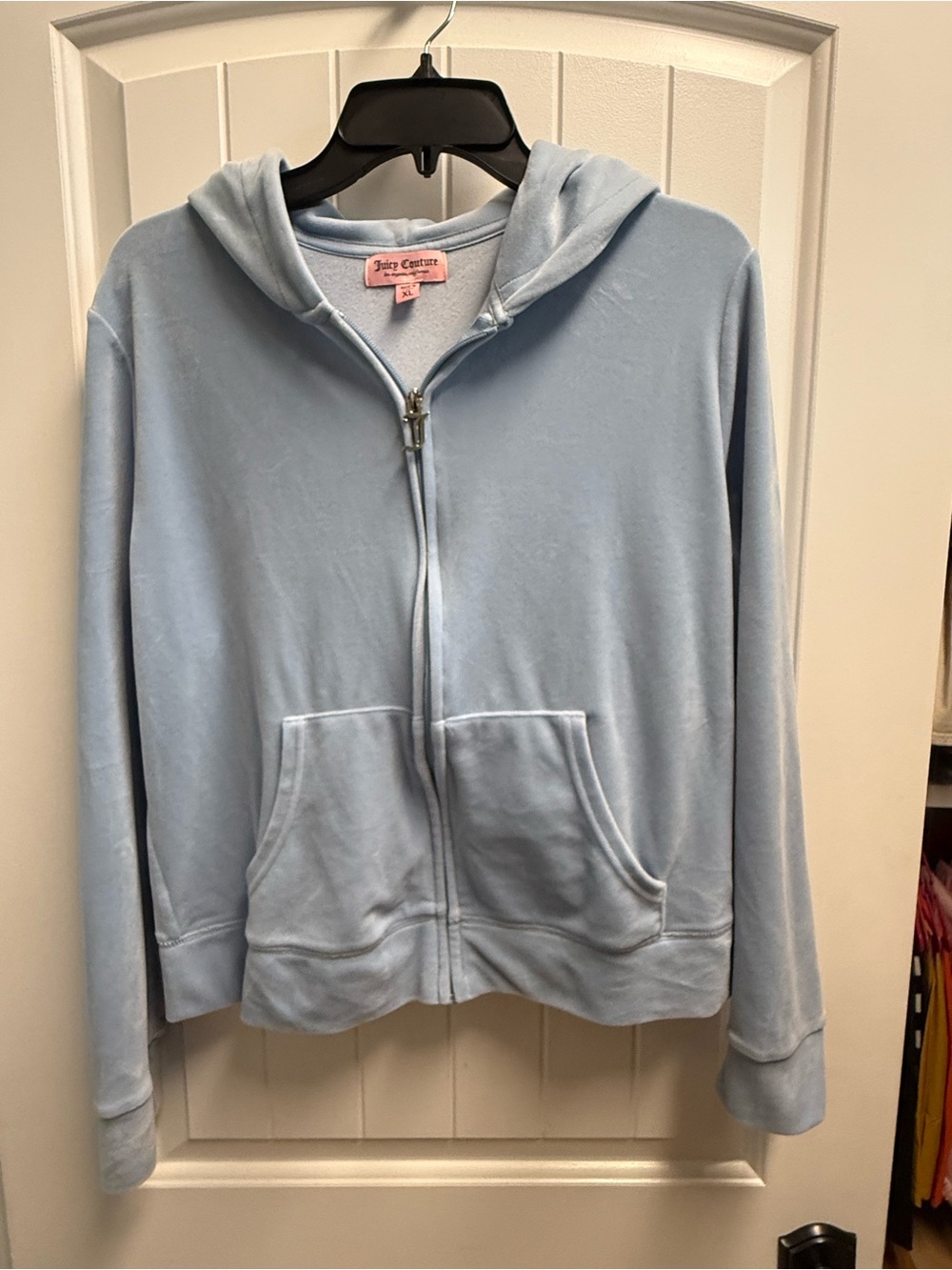 Juicy Couture Baby Blue Velour Rhinestone Logo Zip Hoodie Y2K Size XL